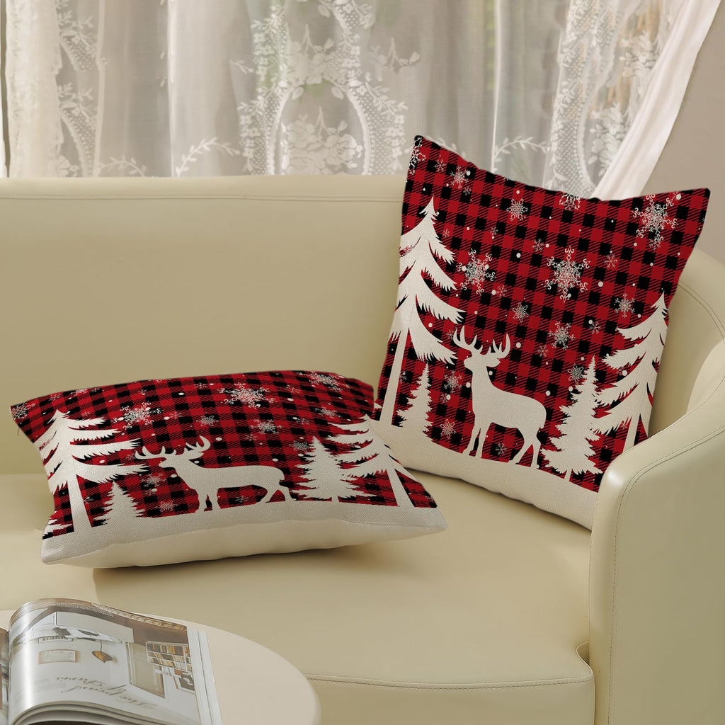 Christmas Pillow Covers 20x20 Red Black Buffalo Plaid Decor Throw Pillows Case for Couch Xmas Winter Snowflake Deer