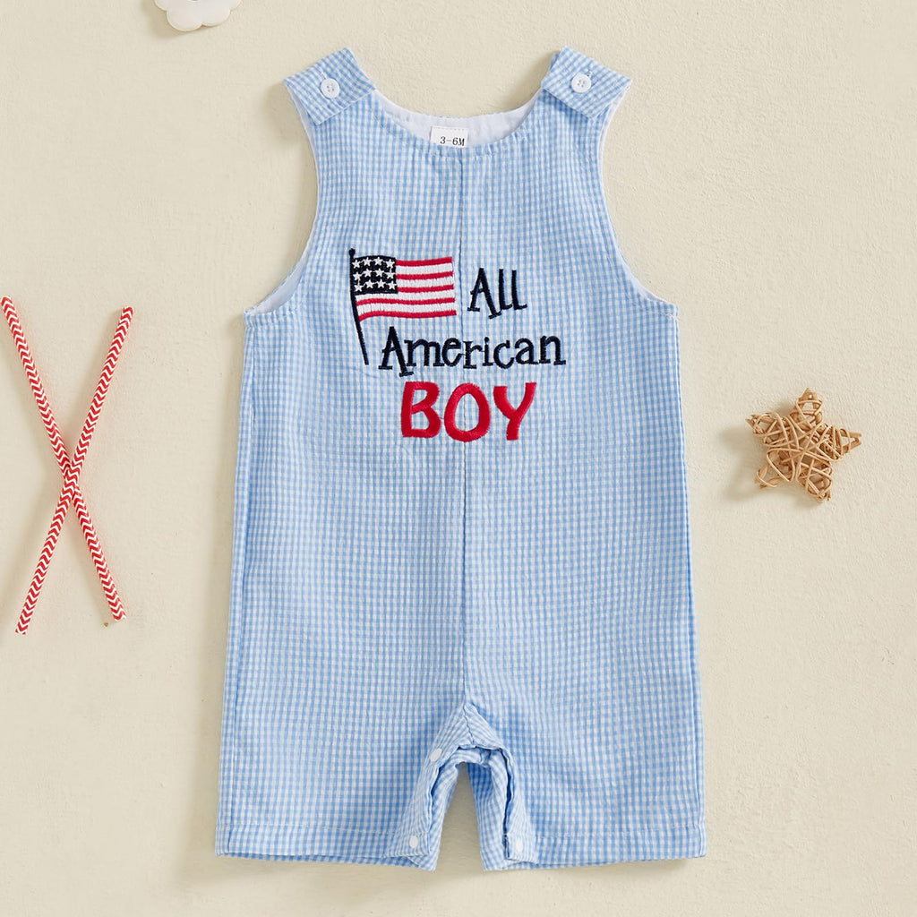 My First 4th Of July Baby Girl Boy Outfit American Flag Sleeveless Overalls Stars And Stripes Romper Memorial Day