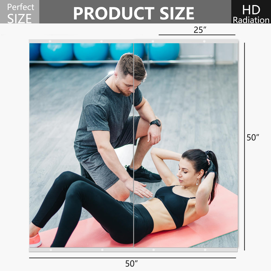 Gym Mirror for Wall, 50x25x2PCS Frameless Full Length Mirror, Silver