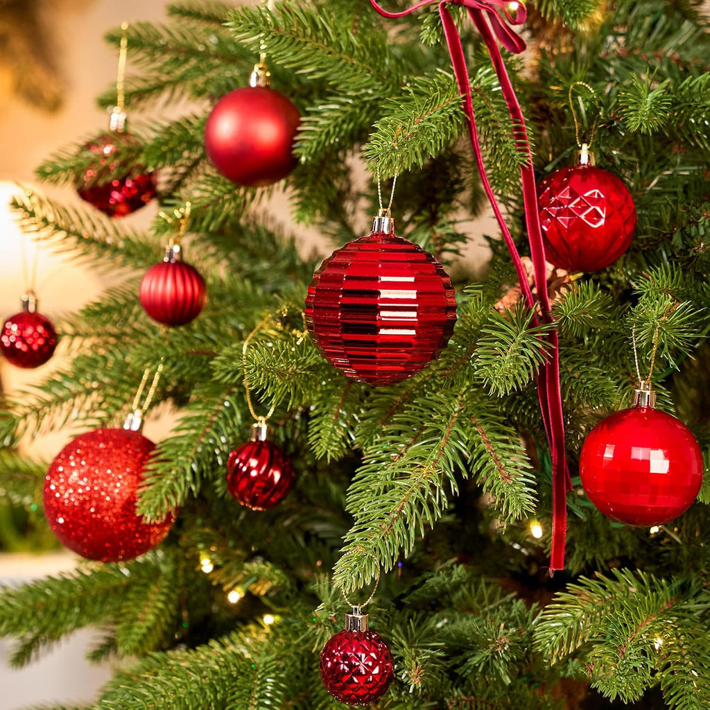 Christmas Tree Balls Ornaments, Red - Set of 47