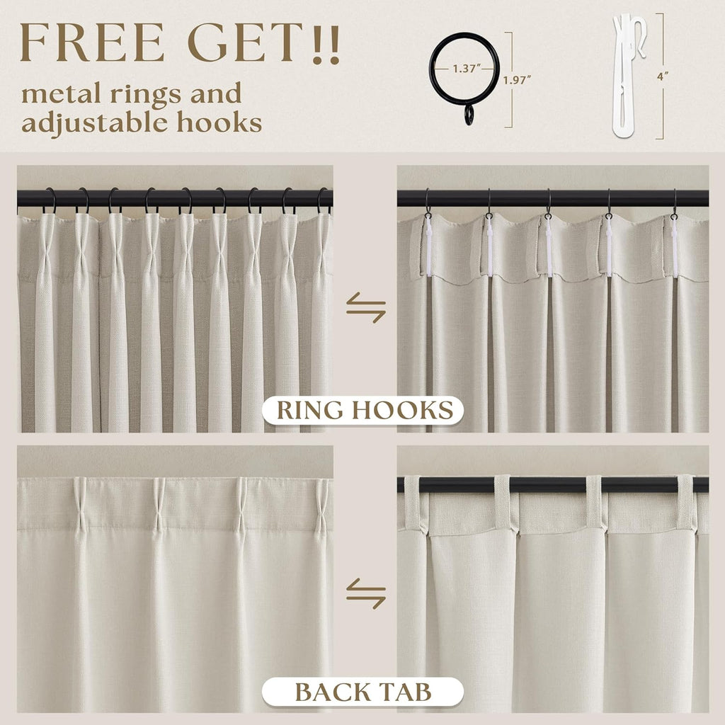 Natural Pinch Pleated Linen Curtains 84 Inch Length 2 Panels for Living Room Bedroom Cream Semi Sheer Light Filtering