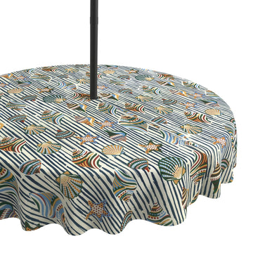 Round Outdoor Tablecloth with Umbrella Hole and Zipper, Water-Repellent 60 Inch Patio Table Cover for Bistro, Garden
