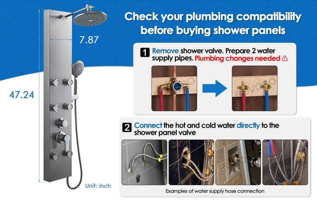 Shower Panel Tower System With Adjustable Shower Head, Brushed