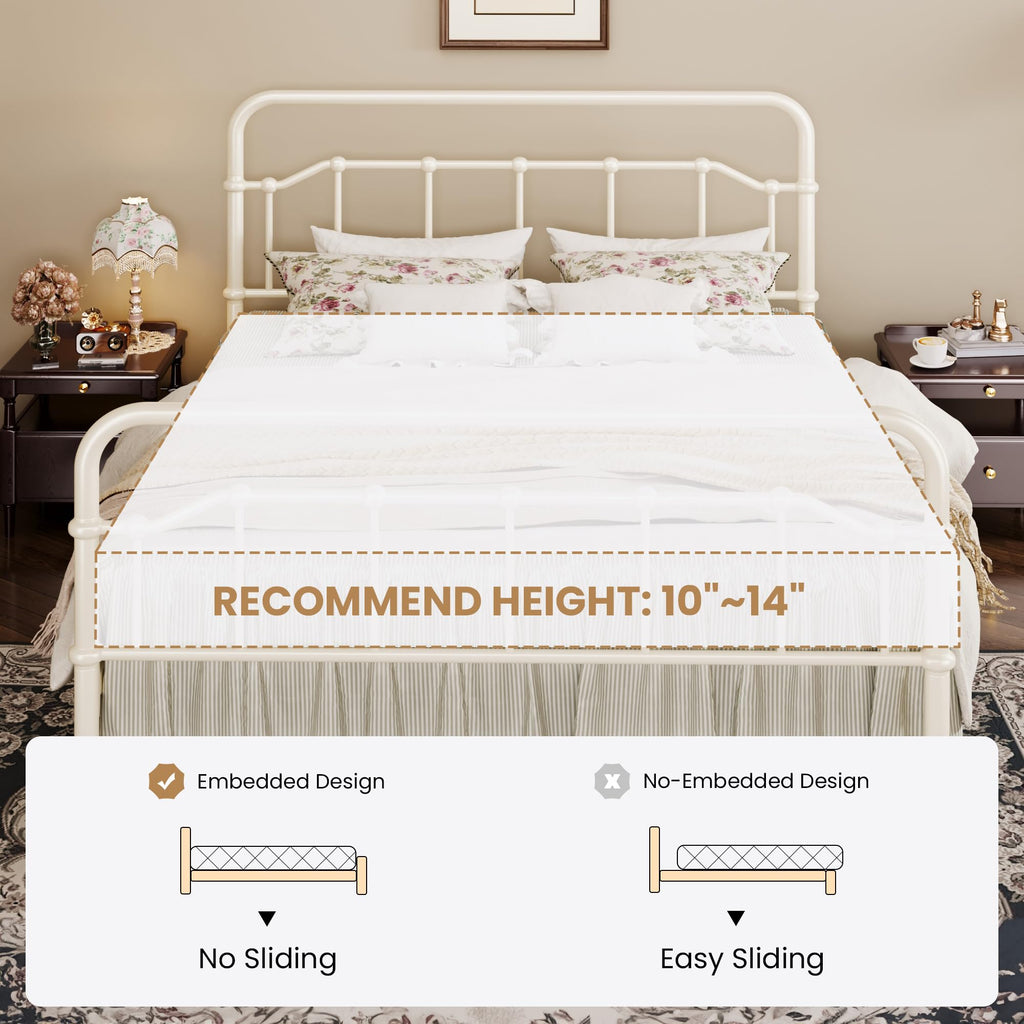 Vintage Victorian Metal Bed Frame, Cream White