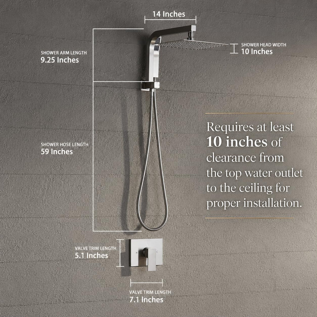 Shower Faucet Set with Handheld, 10" Rain Shower Head, Brushed Nickel