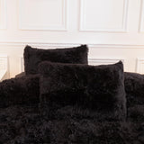 Queen Comforter Set Black, Fluffy Winter Faux Fur Warm Soft Plush Bedding Comforter Set (1 Velvet Comforter & 2