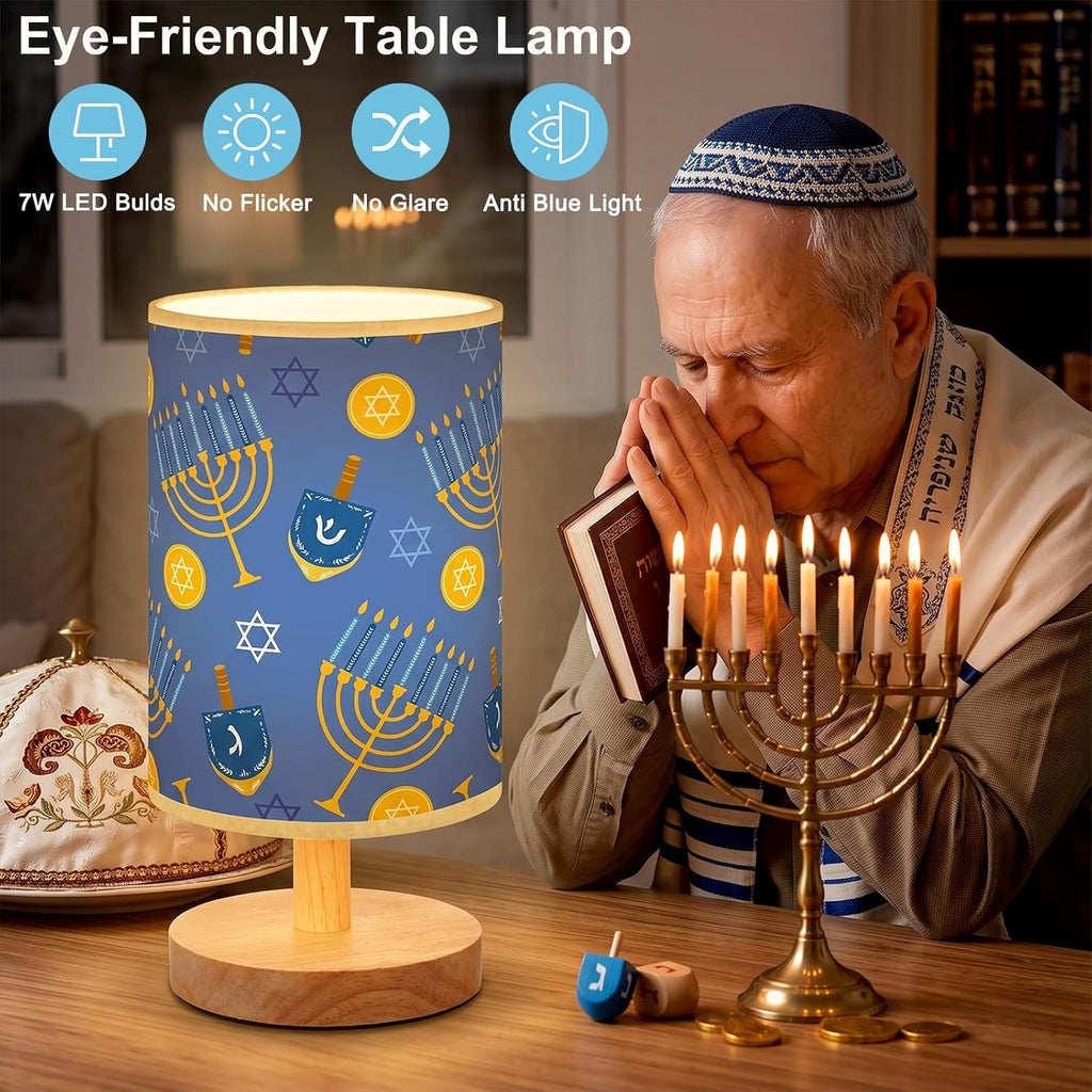 Hanukkah Table Lamp Wood Base Decorative Fabric Bedside Lamp