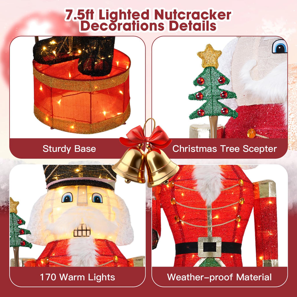 7.5ft Giant Lighted Nutcracker Christmas Decoration Outdoor with 170 LED