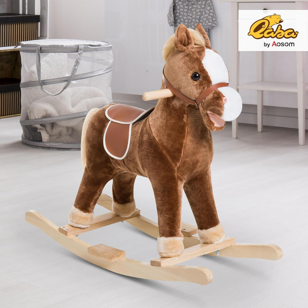 Kids Plush Toy Rocking Horse Ride on with Realistic Sounds - Brown