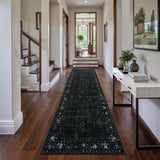 Vintage Black Washable Hallway Runner Rug, 2.6x8 Non Slip Runnersfor Hallways Entrance Indoor,Extra 