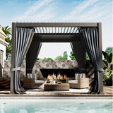 10'x10' Metal Pergola, Outdoor Patio Pergola with Hardtop Roof,Aluminum Pergolas with Curtains,Waterproof Gazebo for Garden,Patio,Gray