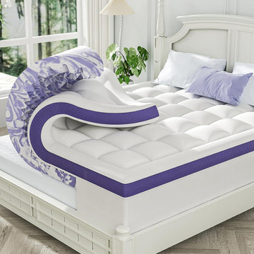Dual Layer 4 Inch Memory Foam Mattress Topper Queen | 2 Inch Gel Memory Foam and 2 Inch Pillow Top Mattress Pad