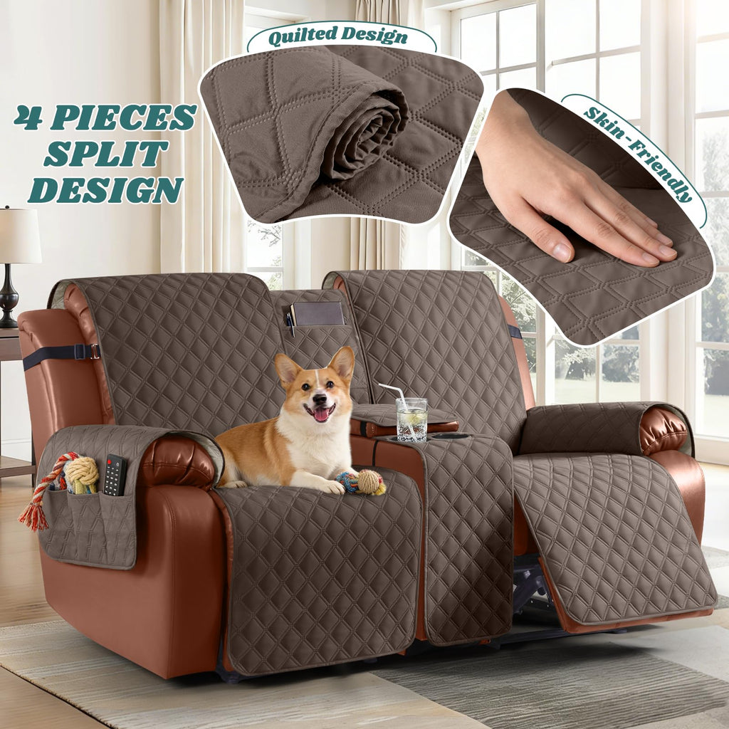 Waterproof Loveseat Recliner Cover with Console, Brown
