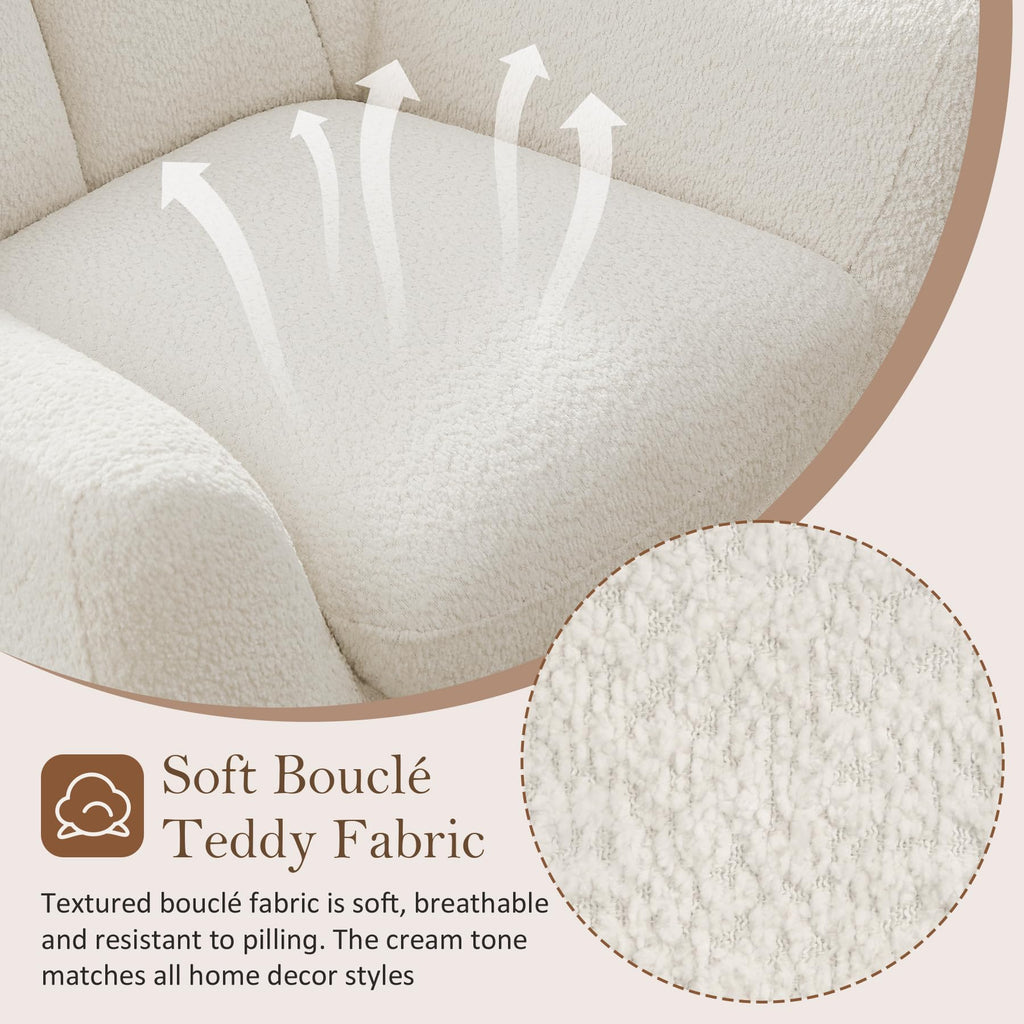 34.6" Oversized Accent Chair with WingBack, Teddy Boucle White