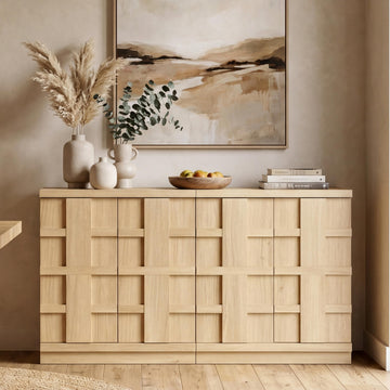 Sideboard Buffet Cabinet with Storage, 62.6"W, Light Oak