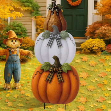 3 Pcs Fall Outdoor Decor Pumpkin Garden Stakes 3D Vintage Signs