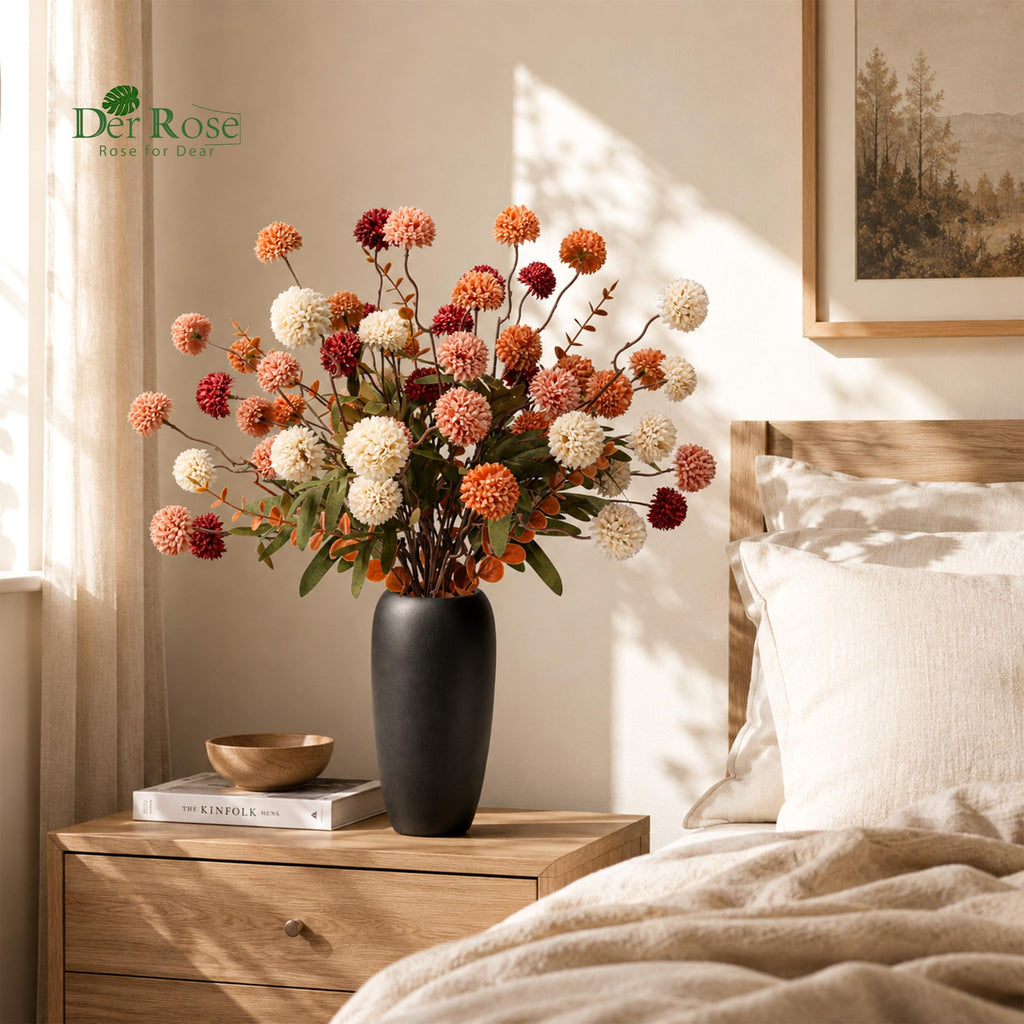 Fall Artificial Flowers with Vase, 18 Pcs Silk Mums Decor