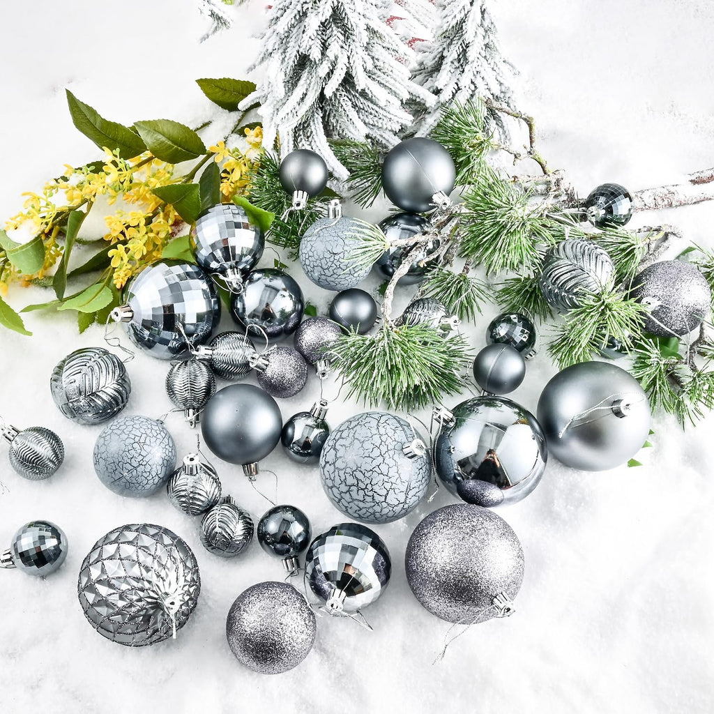 Gery Christmas Balls for 2026 Christmas Tree Ornaments - Set of 36