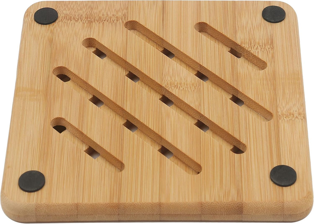 Bamboo Trivet Kitchen Natural Mat Set Heat Resistant Pads Bamboo Hot Pads Trivet Non-Slip Pads Square and Round - Set of 6