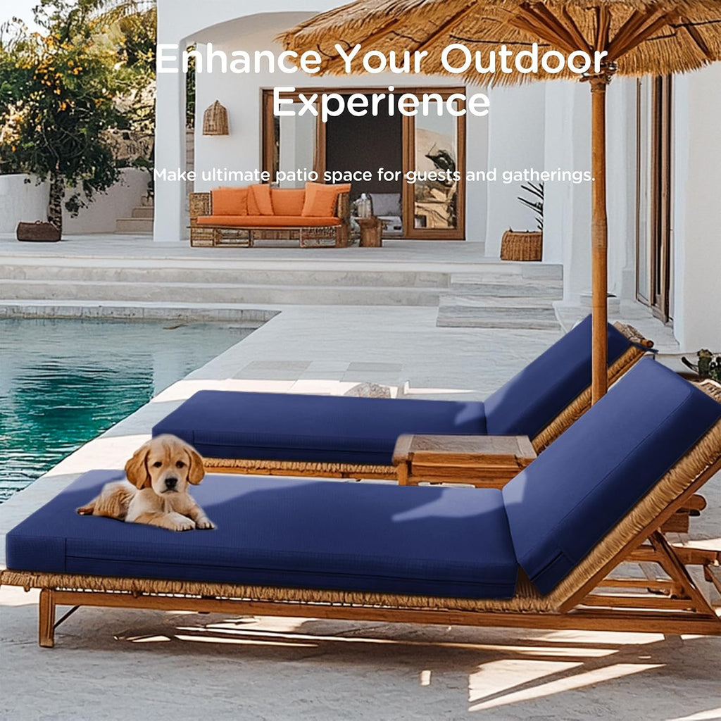 Outdoor Lounge Chair Cushions, 72X2.5X3.5, Navy 1PK | Waterproof Outdoor Fabric, Premium Foam Filling, Removable