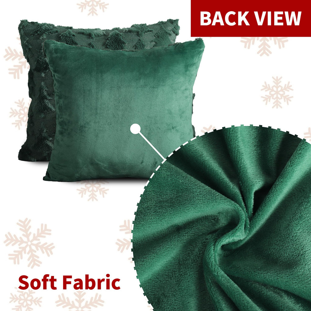 Christmas Tree Decorative Pillow Covers 16x16 Set of 2, Green Soft Plush Faux Fur Farmhouse Throw Cushion Cases for