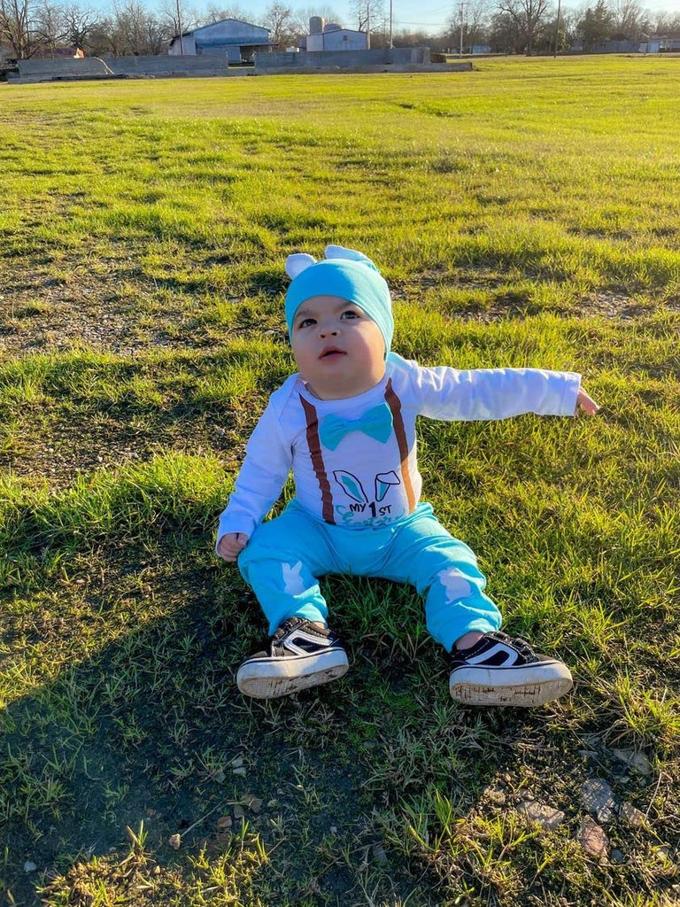 My First Easter Outfit Preemie Newborn Infant Baby Boy Long Sleeve Bow Tie Romper Bunny Pants Sets with Hat 1st