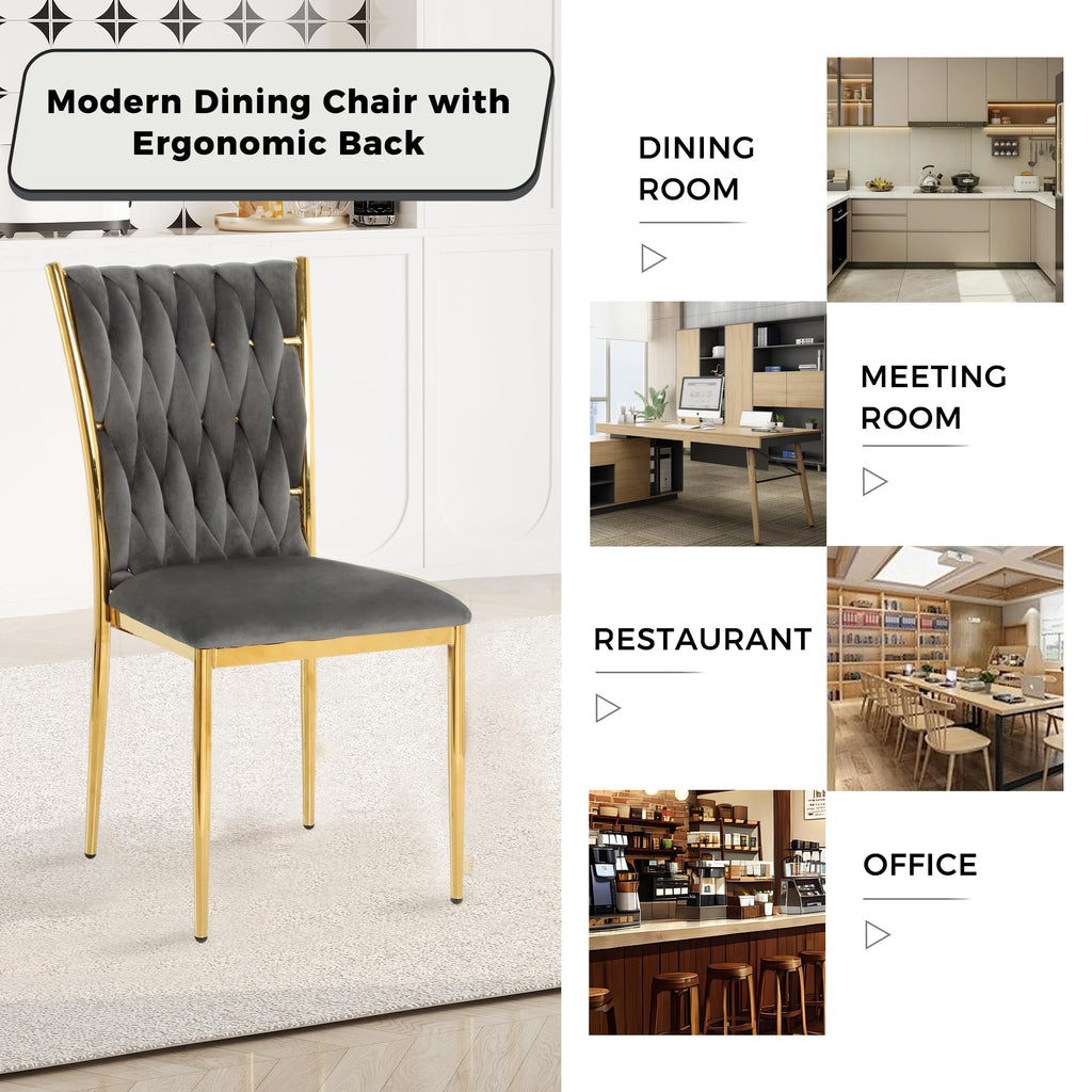 Grey Velvet Dining Chairs Set of 6, Modern Upholstered Kitchen Chairs