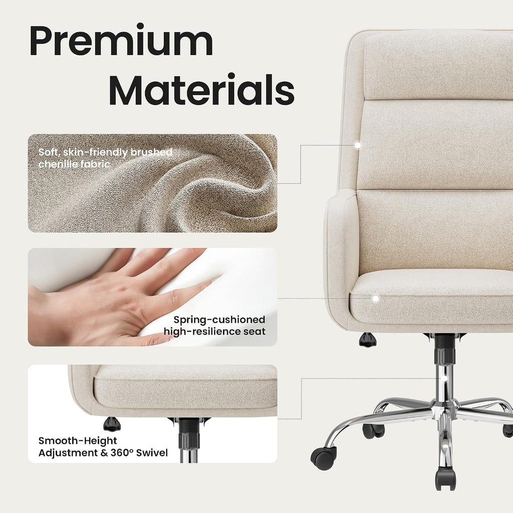 Modern Executive High Back Home, Upholstered Desk Chair with Wheels, Vanity Chair with Head and Lumbar