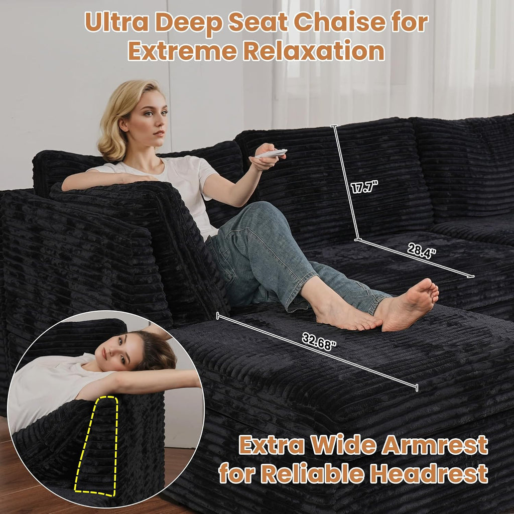 Modular Sectional Sofa Couch with Sofa Bed U-Shape Chaise, Comfy Plush Corduroy Cloud Couches, Modern Luxury Deep