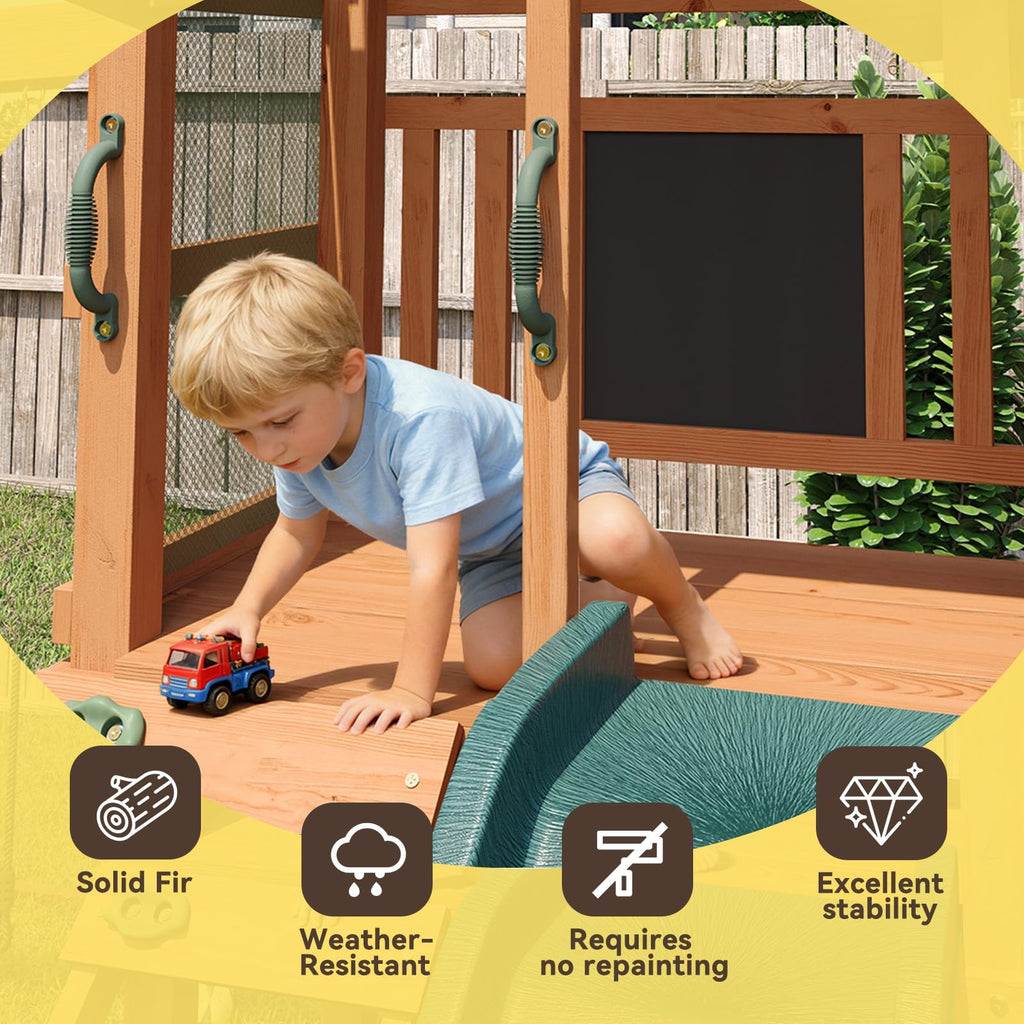 Swing Sets for Backyard Kid Ages 3-8 Wooden Outdoor Playground