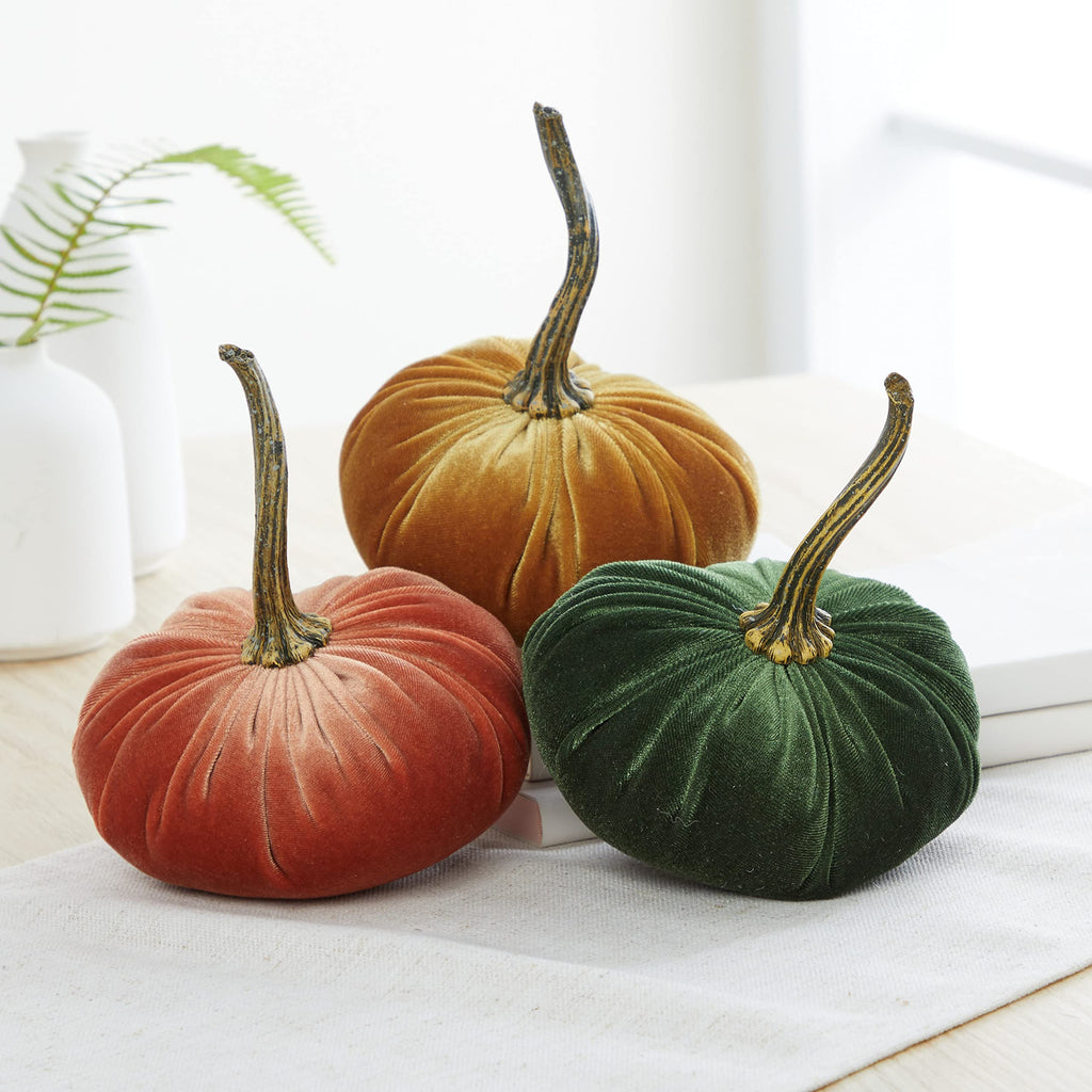 Set of 3 Small Velvet Pumpkins, classic fall pumpkin decor, hygge home, cozy fall vibe, Thanksgiving tablescape, fall