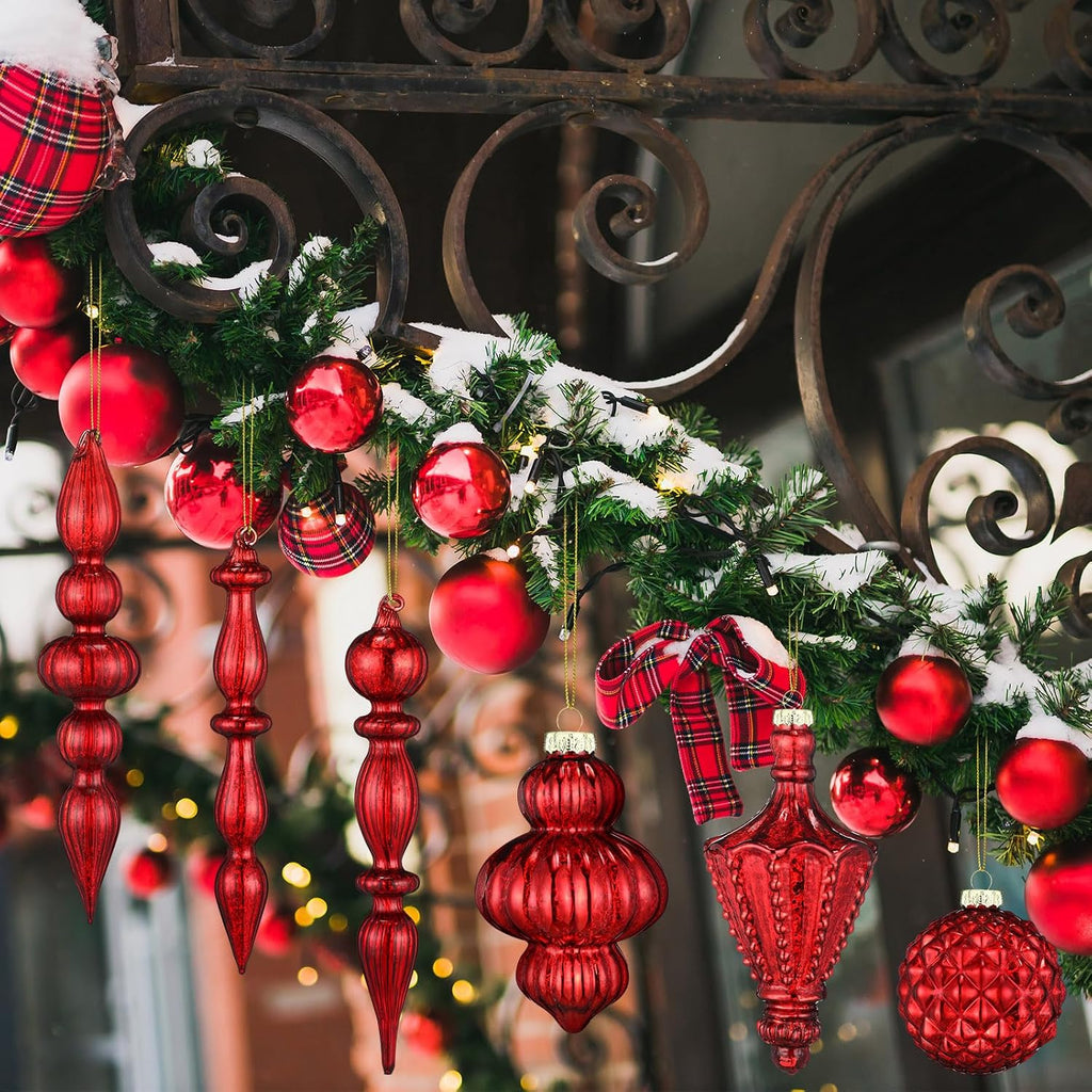 Vintage Red Christmas Mercury Glass Ornament Set 7.87''