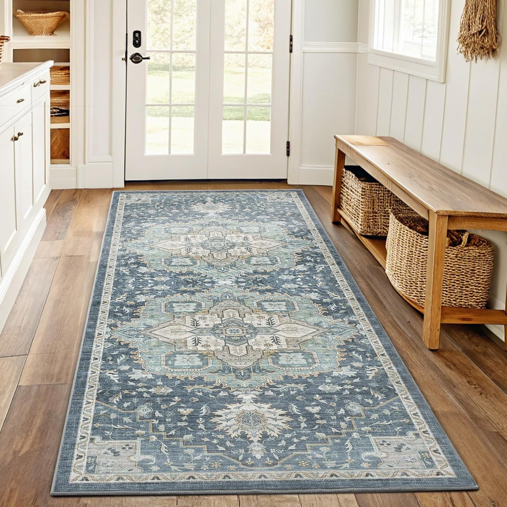 2x6 Washable Runner Rug, Low-Profile Kitchen Rugs with Non-Slip Backing & Durable Edge Binding, Vintage Entryway