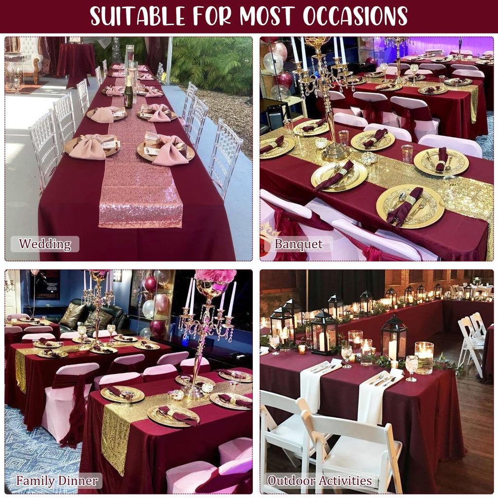 8 Pack Premium Burgundy Tablecloth 60 x 102 Inch, Rectangle Table Clothes for 6 Foot Rectangle Table Washable