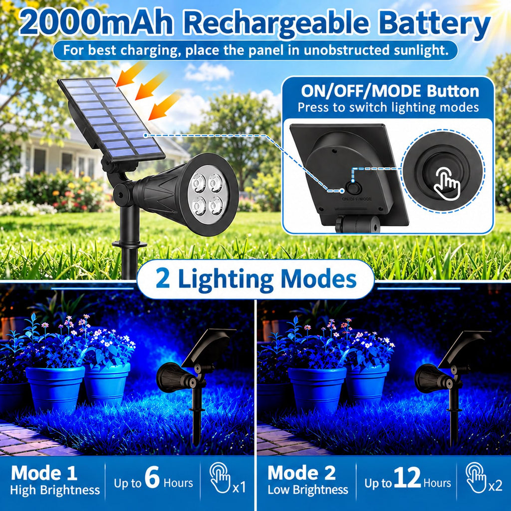 Blue Solar Landscape Spotlights Outdoor 4 Pack IP65 Waterproof Flag