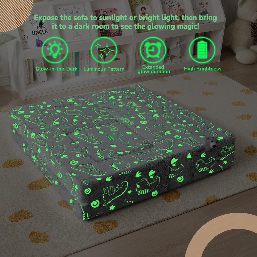Glow Dinosaur Kids Couch, Gray Modular Fold Out Play Couch