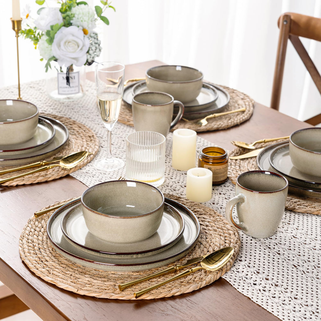 Dinnerware Sets for 6, 24 Pieces Ceramic Plates and Bowls Set
