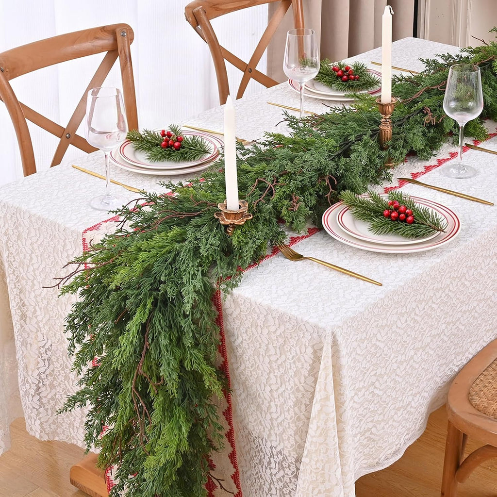 18Ft Real Touch Christmas Garland with Lights, Full Realistic Cedar Garland