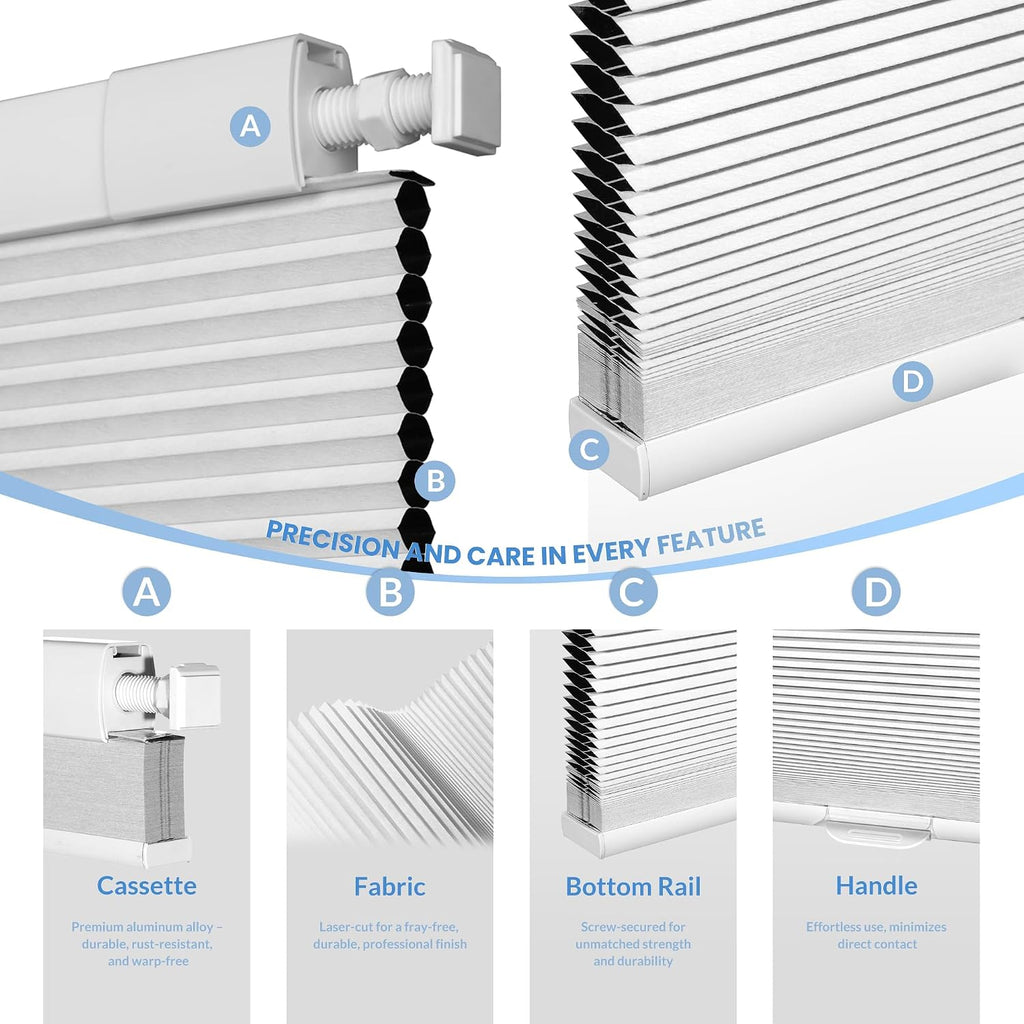 No Drill Blinds for Windows Blackout Cellular Shades Cordless No Tools Honeycomb Blinds Pull Down Easy Install, Beige