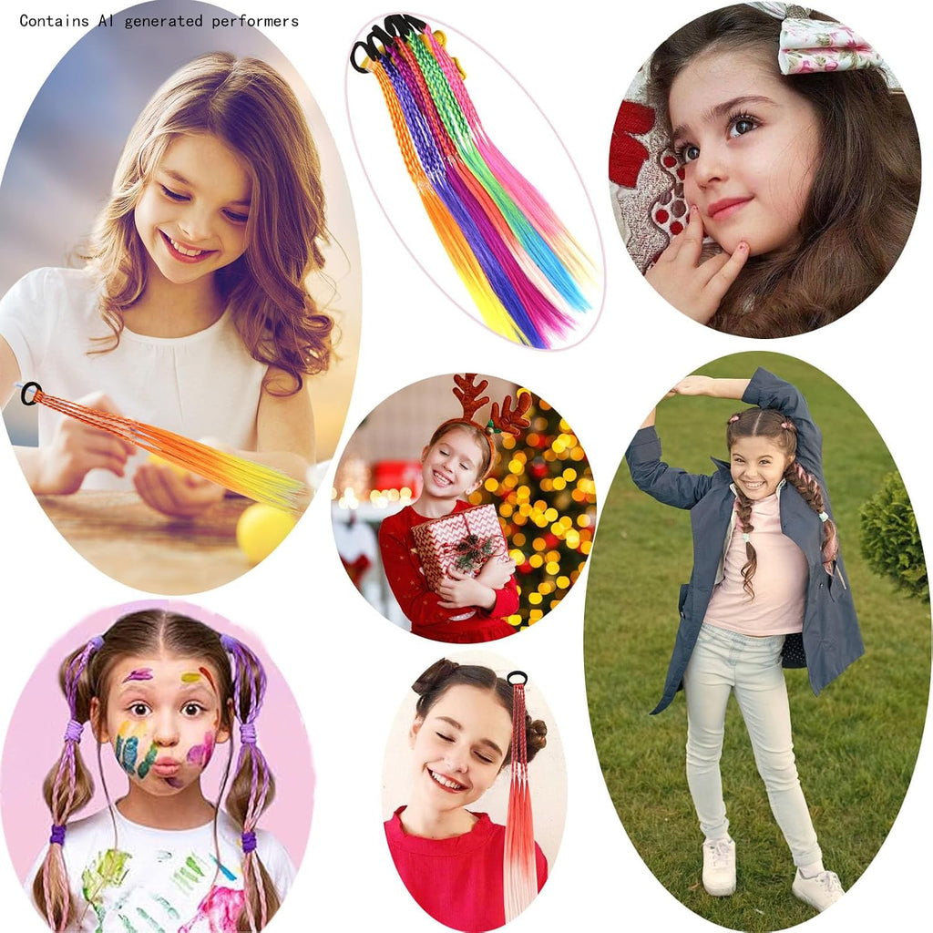 Kids Hair Accessories, Rainbow Braid Ponytail Extensions & Headbands