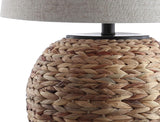 24.5" Natural Water Hyacinth Farmhouse Basket Table Lamp, Coastal Decor Bedroom Nightstand, Light Gray Linen Shade