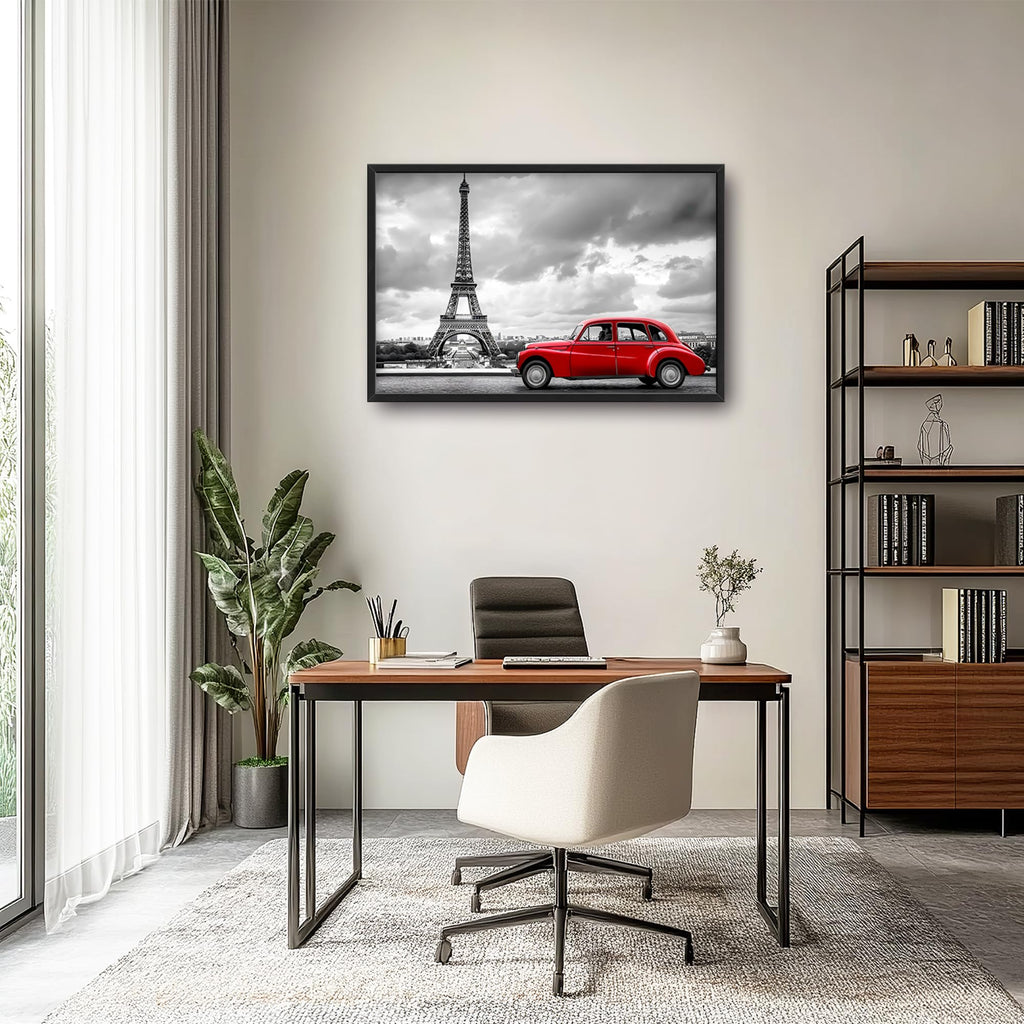Eiffel Tower Large Wall Black and White Framed Red Wall Decor Paris City Pictures Oversized Canvas Print Painting
