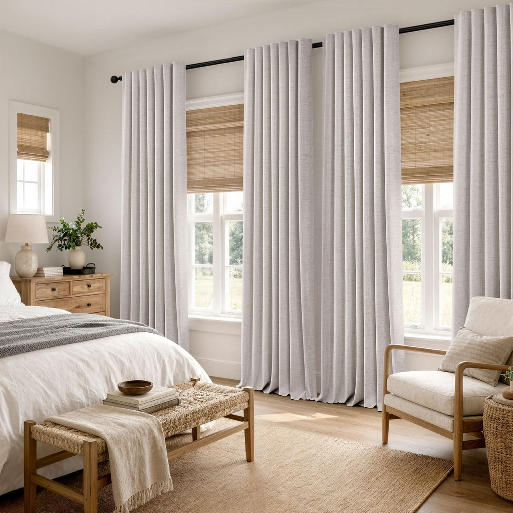 Extra Long 100% Blackout Linen Curtain 42x108 Inch Ivory