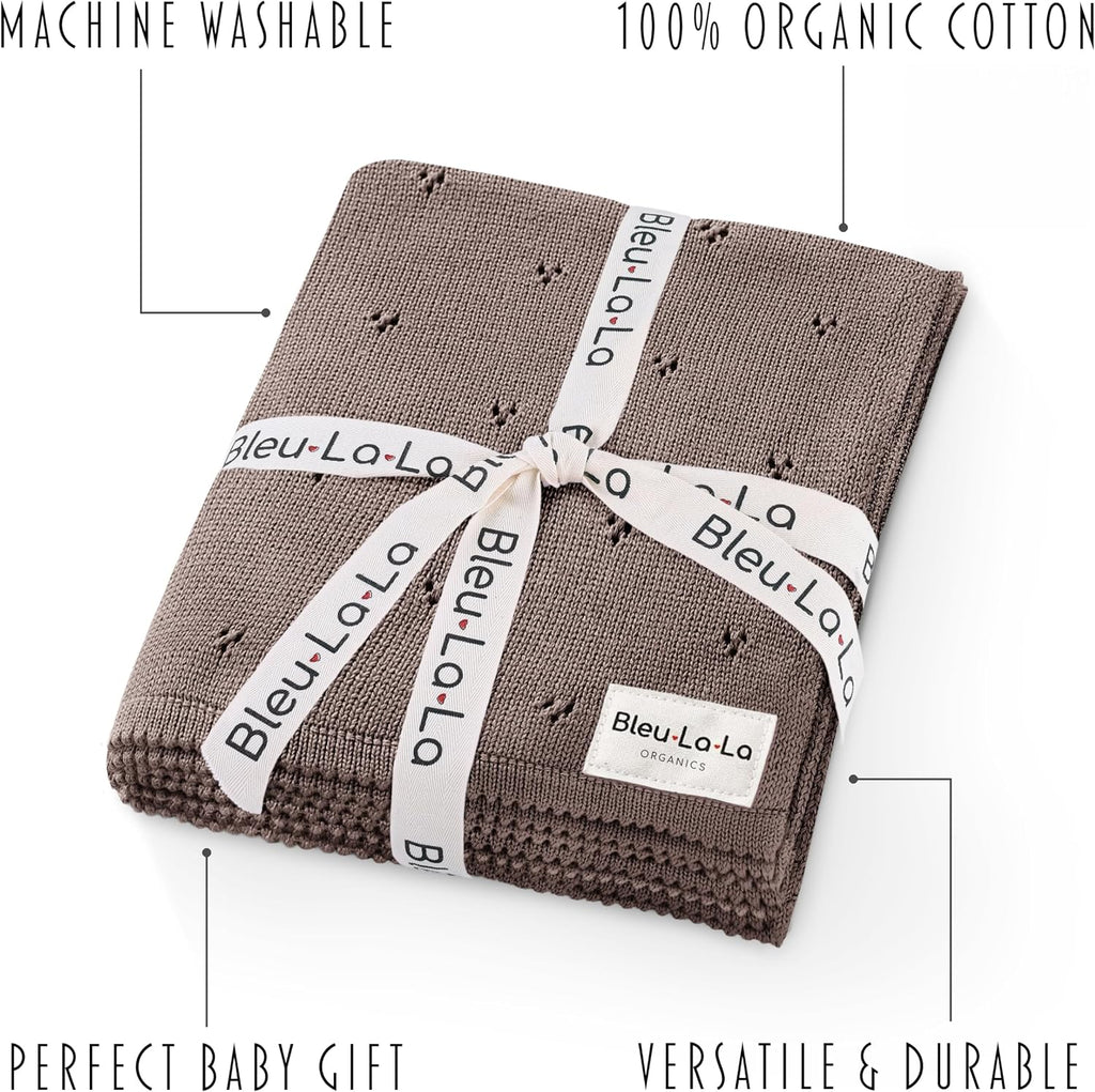 100% Luxury Organic Cotton Pointelle Knit Baby Blanket - Refined Lightweight Heirloom Nursery Essential (Pointelle