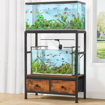 20 Gallon Fish Tank Stand, Heavy Duty Aquarium Stand with Storage Drawers, 3-Tier Metal Frame Fish Tank Rack for 20