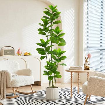 Ficus Tree Artificial, 7FT Tall Fake Plants Indoor in White Pot