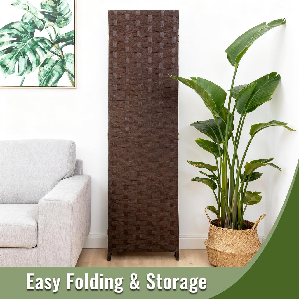 4-Panel Folding Room Divider | 6ft, Dark Brown | Light & Portable