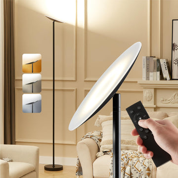 LED Torchiere Floor Lamp - 71" Tall Modern Torchiere Lamp in Zen Black, Stepless Dimming, Remote & Touch