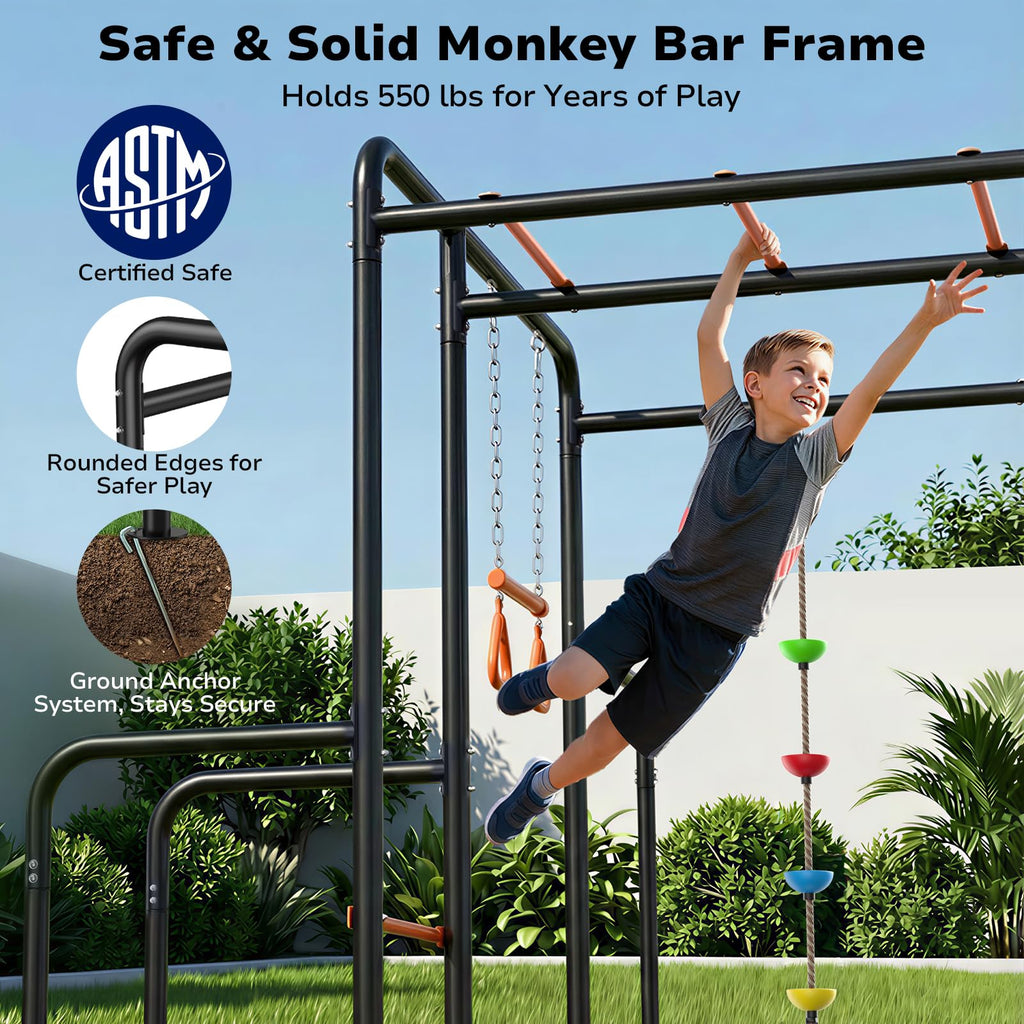 6-in-1 Outdoor Jungle Gym with Monkey Bars, Swing Sets for Backyard