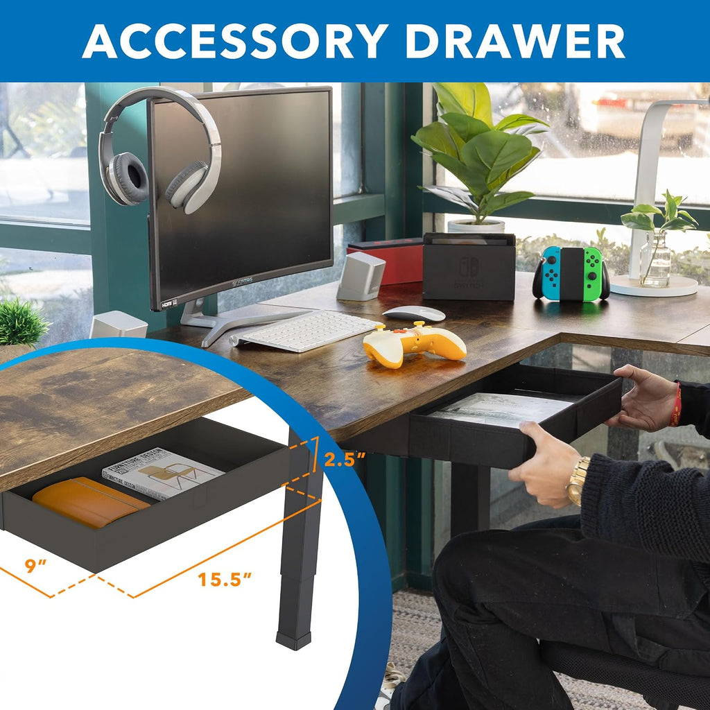 L Shaped Standing Desk 63" - Large Electric Corner Standing Desk, Height Adjustable Dual Motor Raises from 28.3" to
